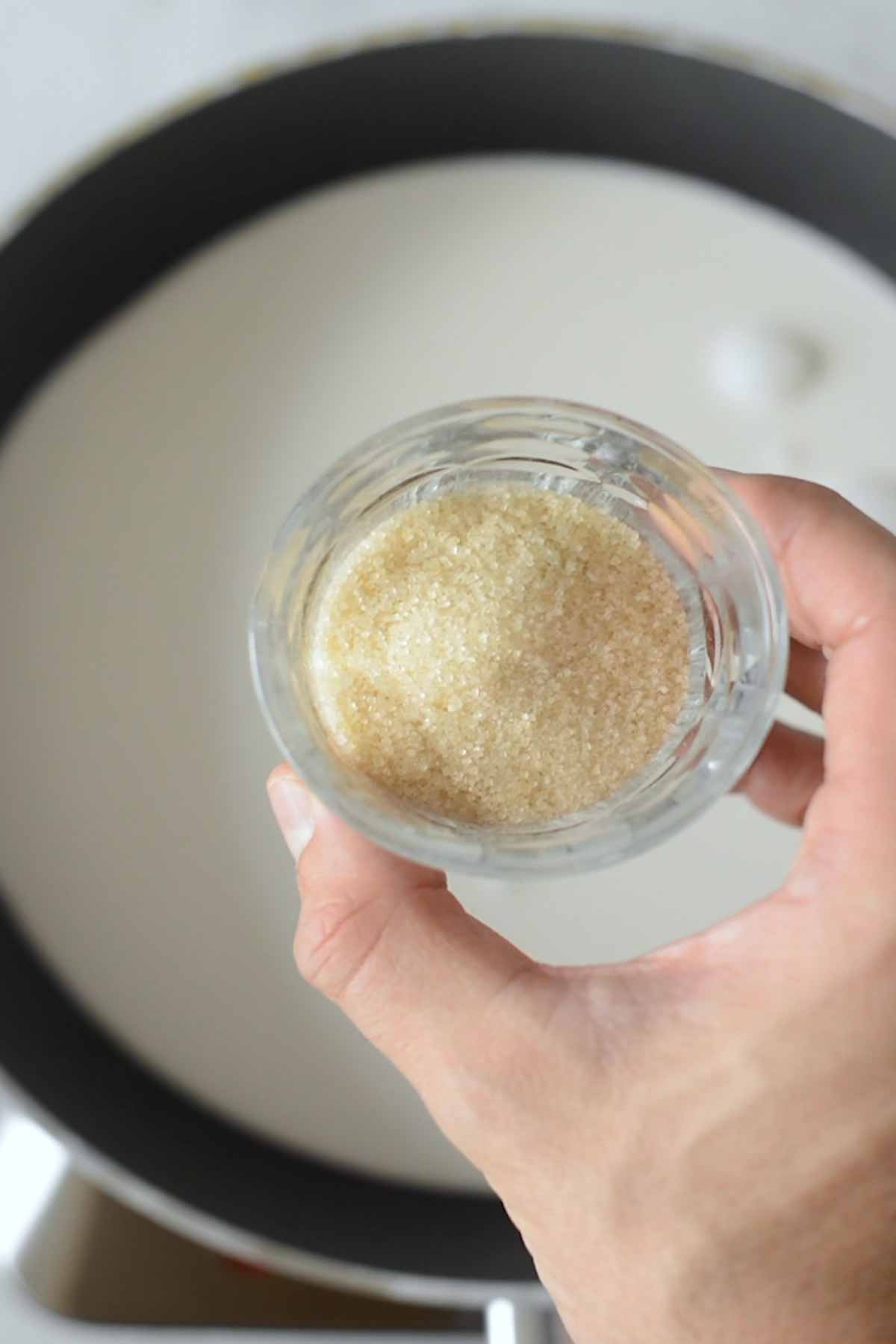 adding the rest of the ingredients to the warmed up milk