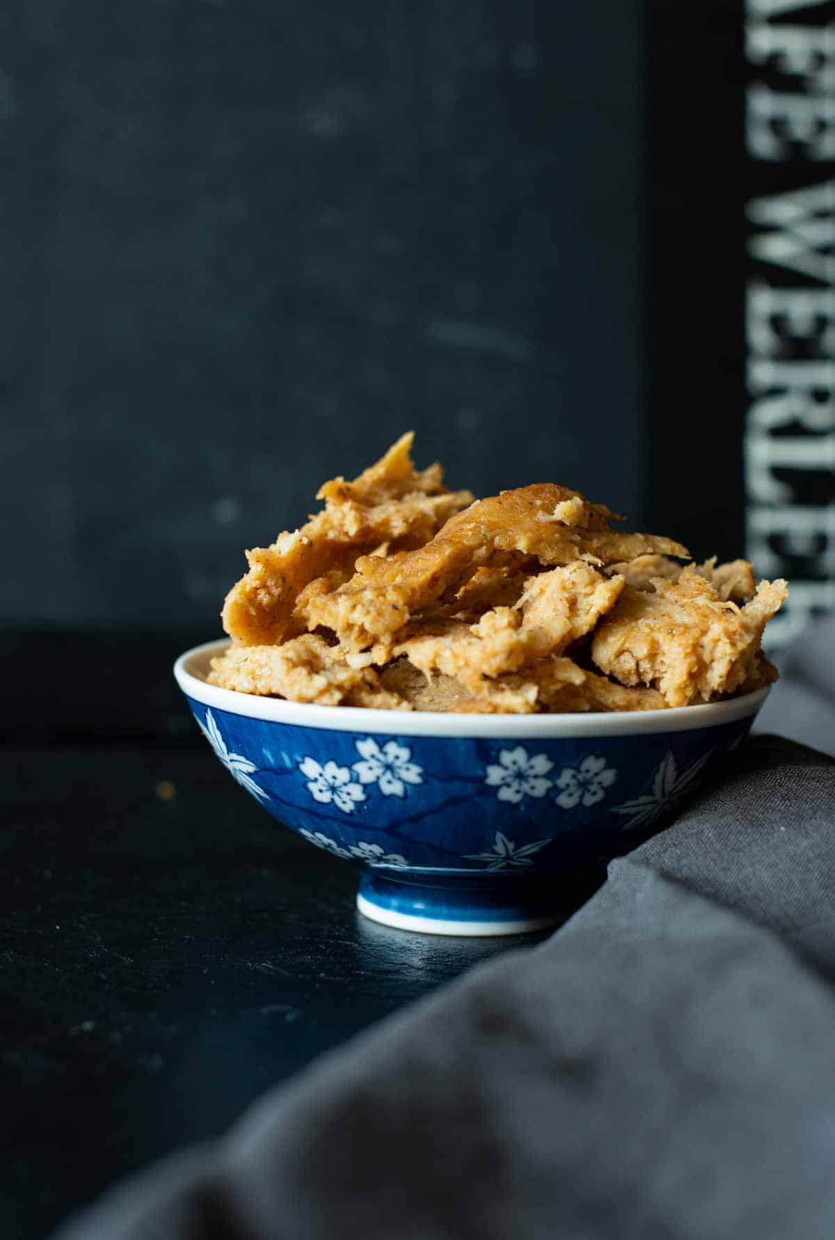 picture of the vegan shredded chicken into a bowl