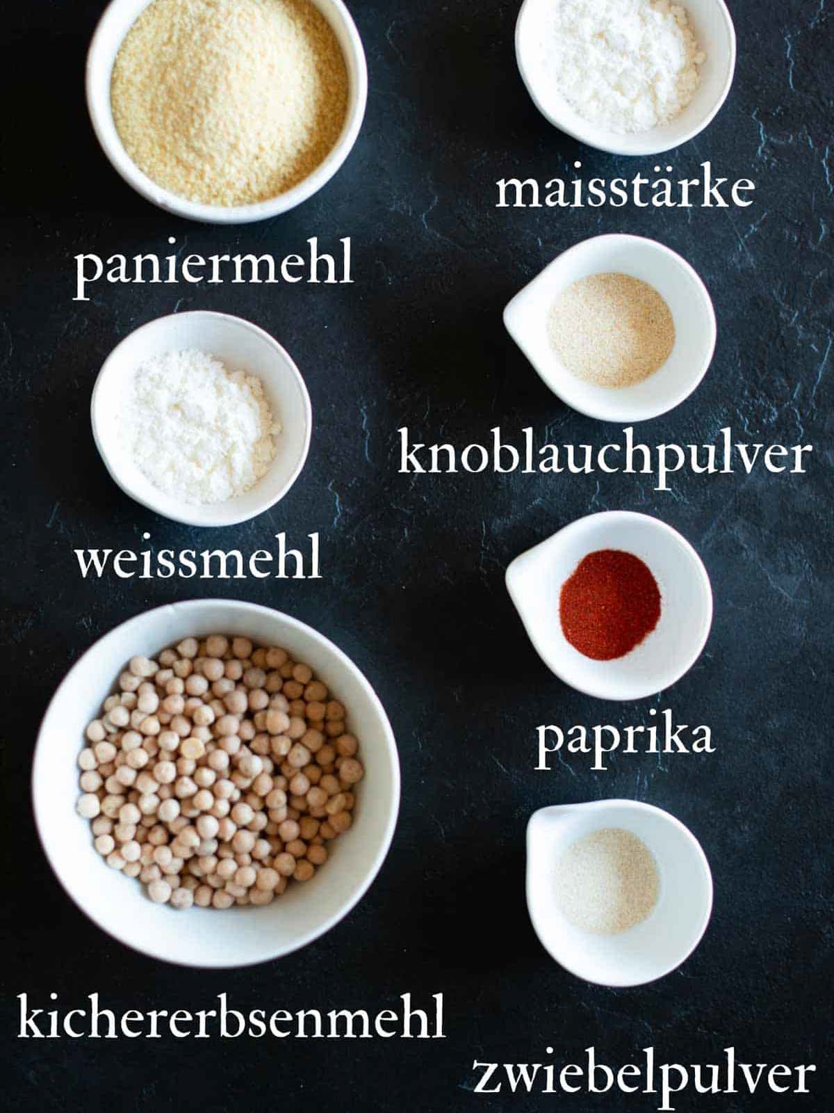 Zutaten um die vegane Schnitzel zu zbereiten.