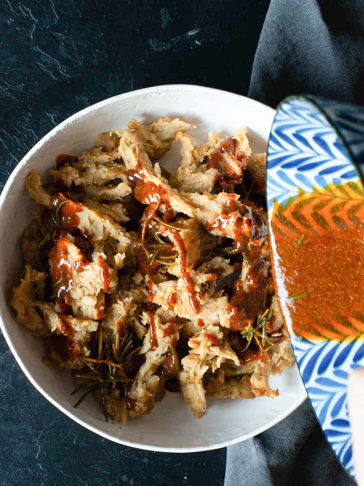 this image shows the seitan chunks covered with mariande