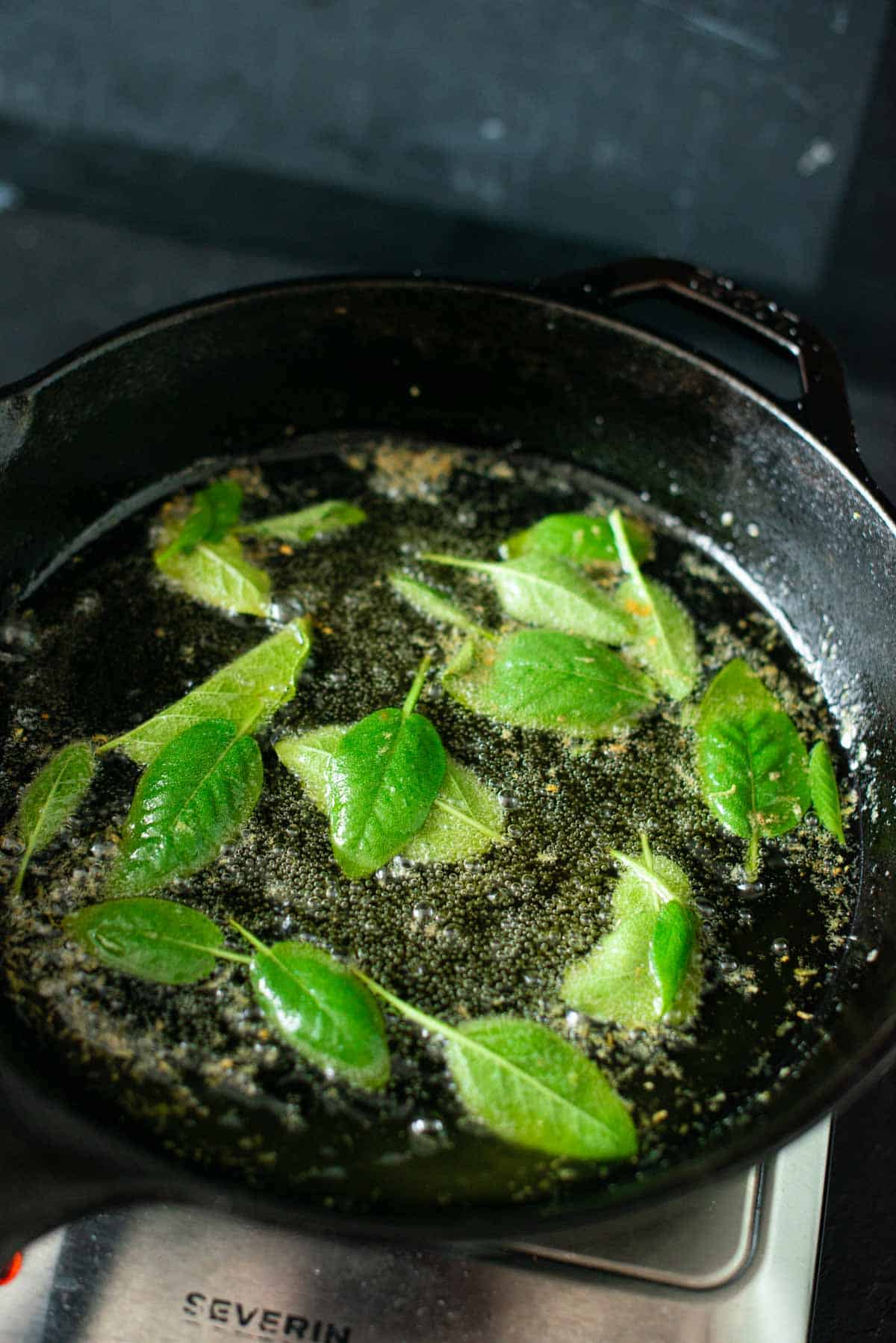 fried sage in a pan