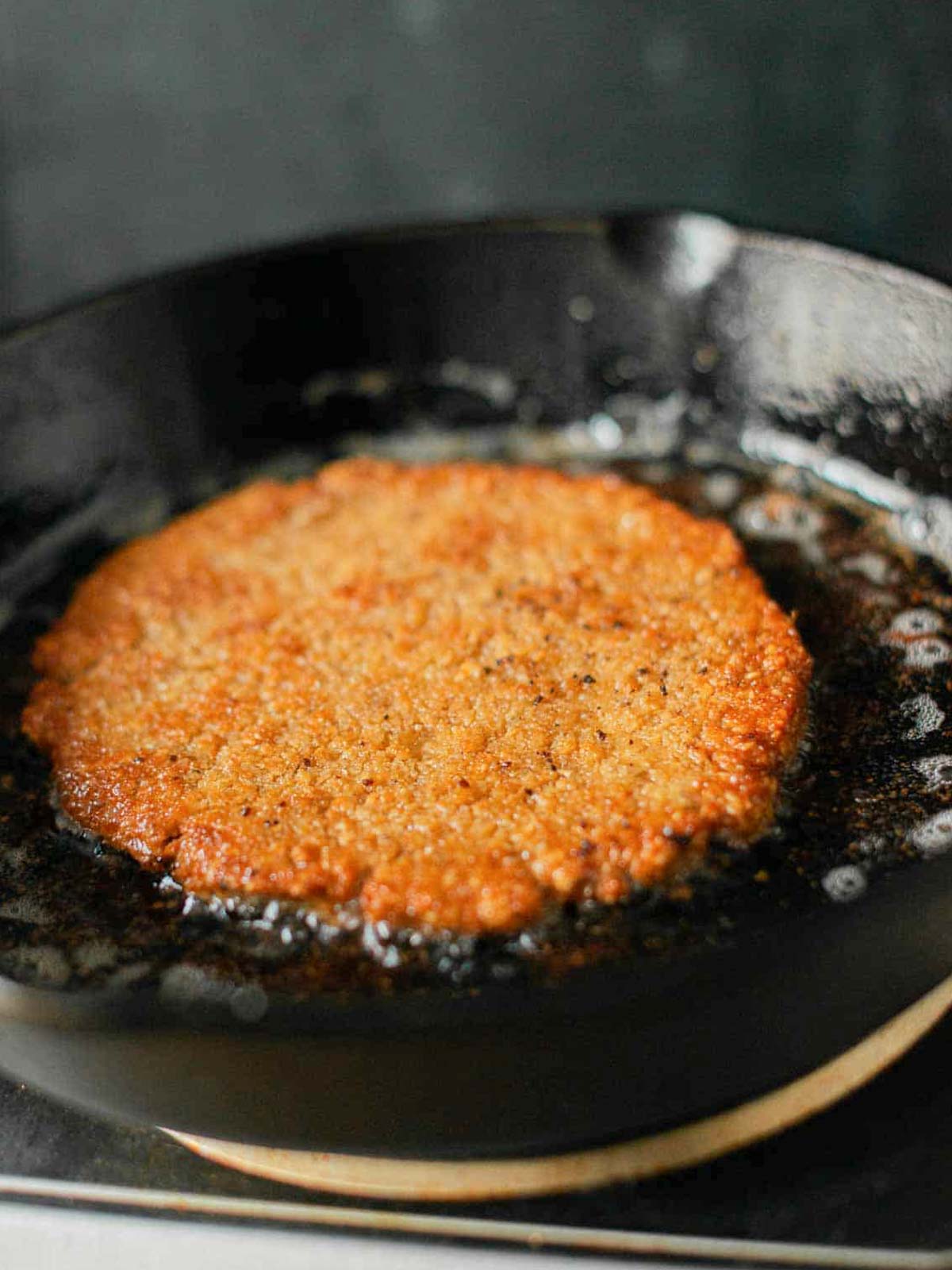 vegan schnitzels getting fried.