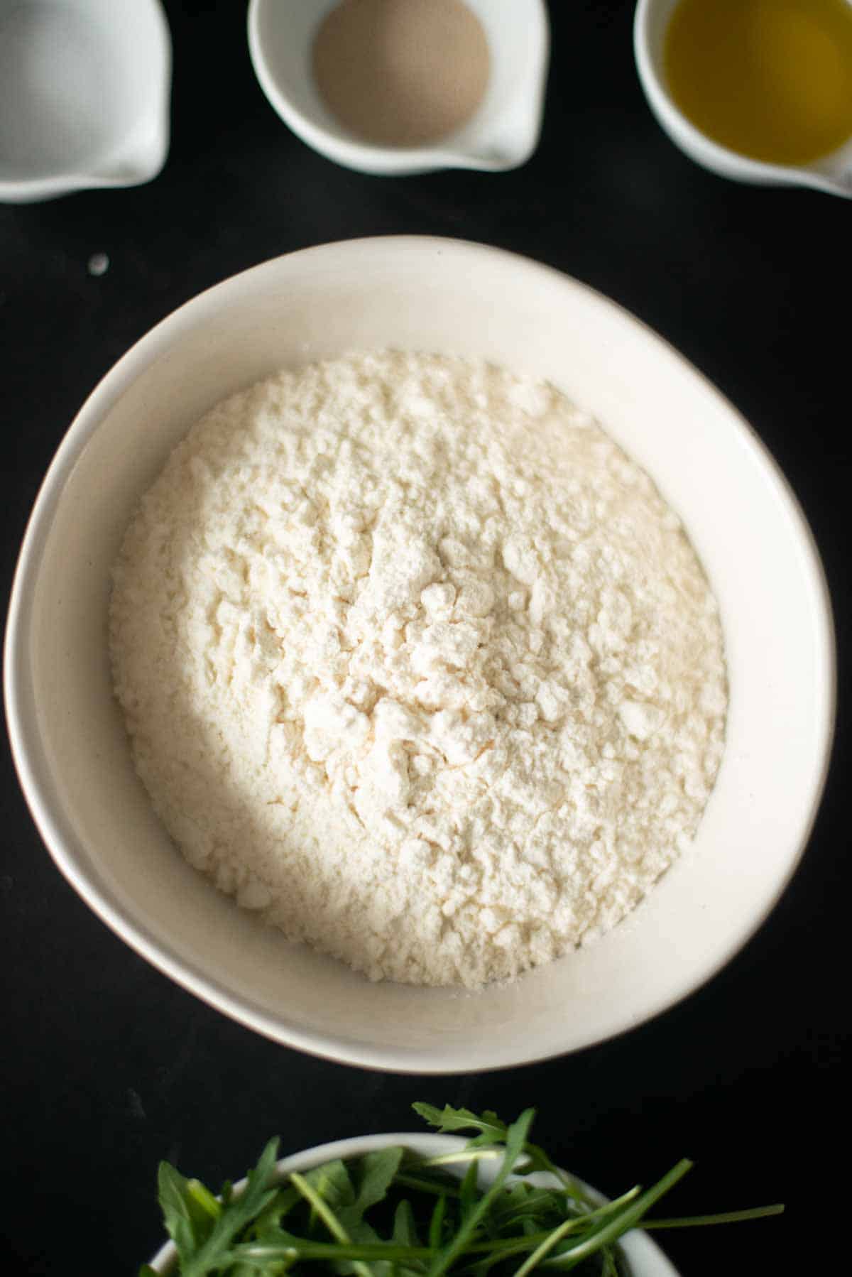 image: flour to make a vegan mushroom pizza