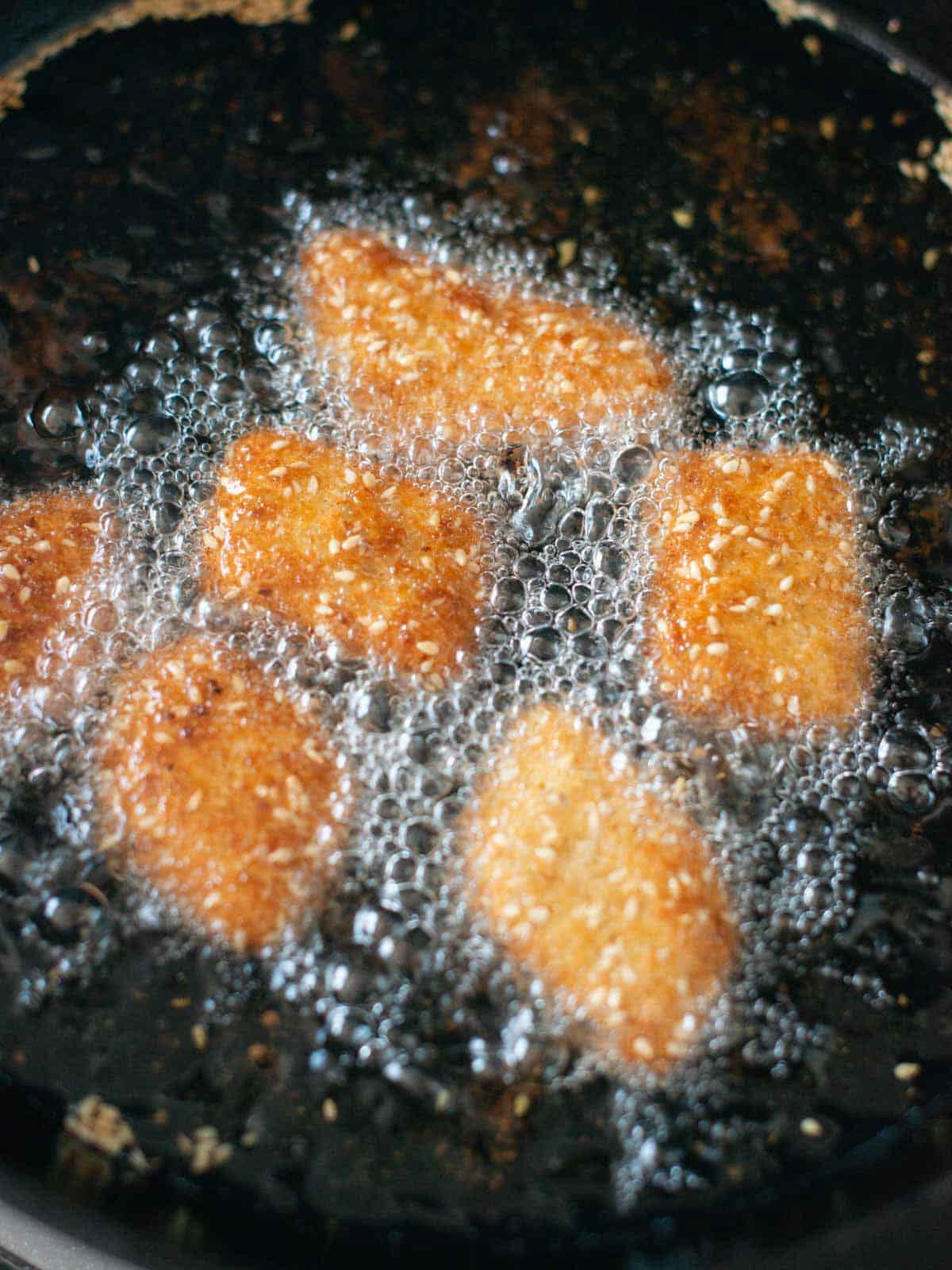the image shows the nuggets getting fried.