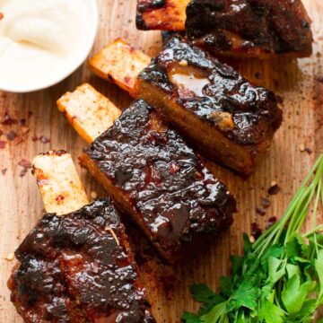 image of vegan ribs served on a serving dish