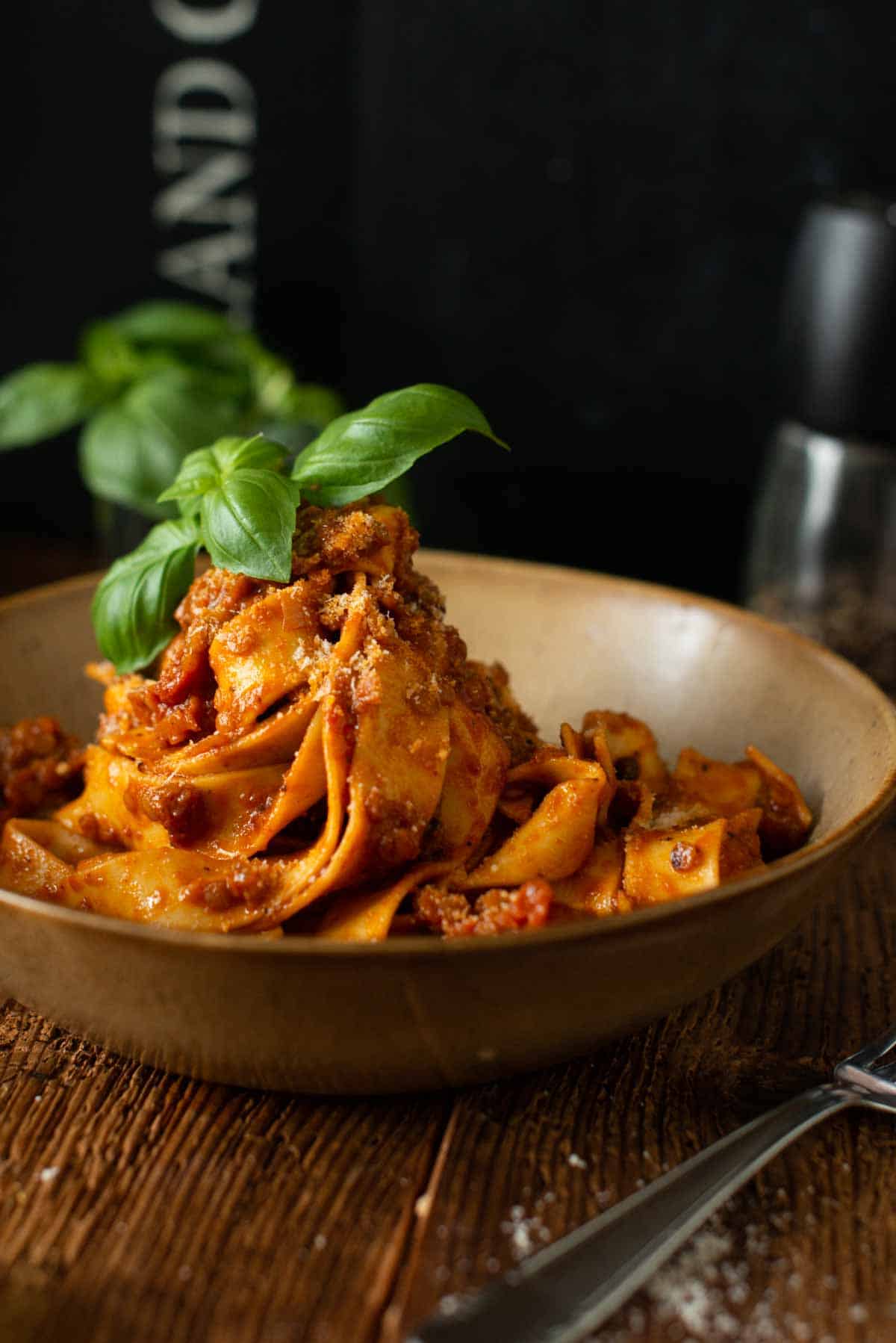 Image: vegan pappardelle with bolognese sauce