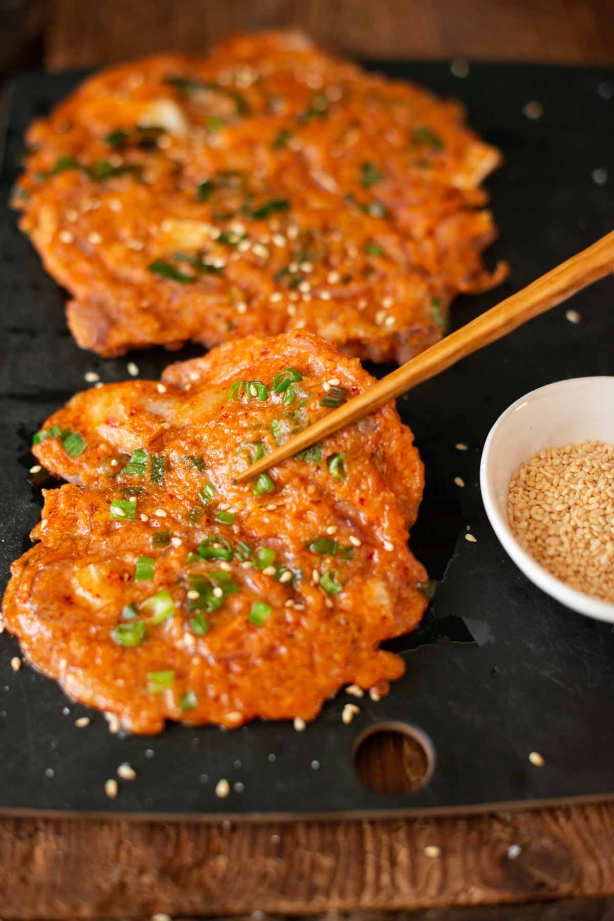 Vegan Korean pancakes on a serving dish