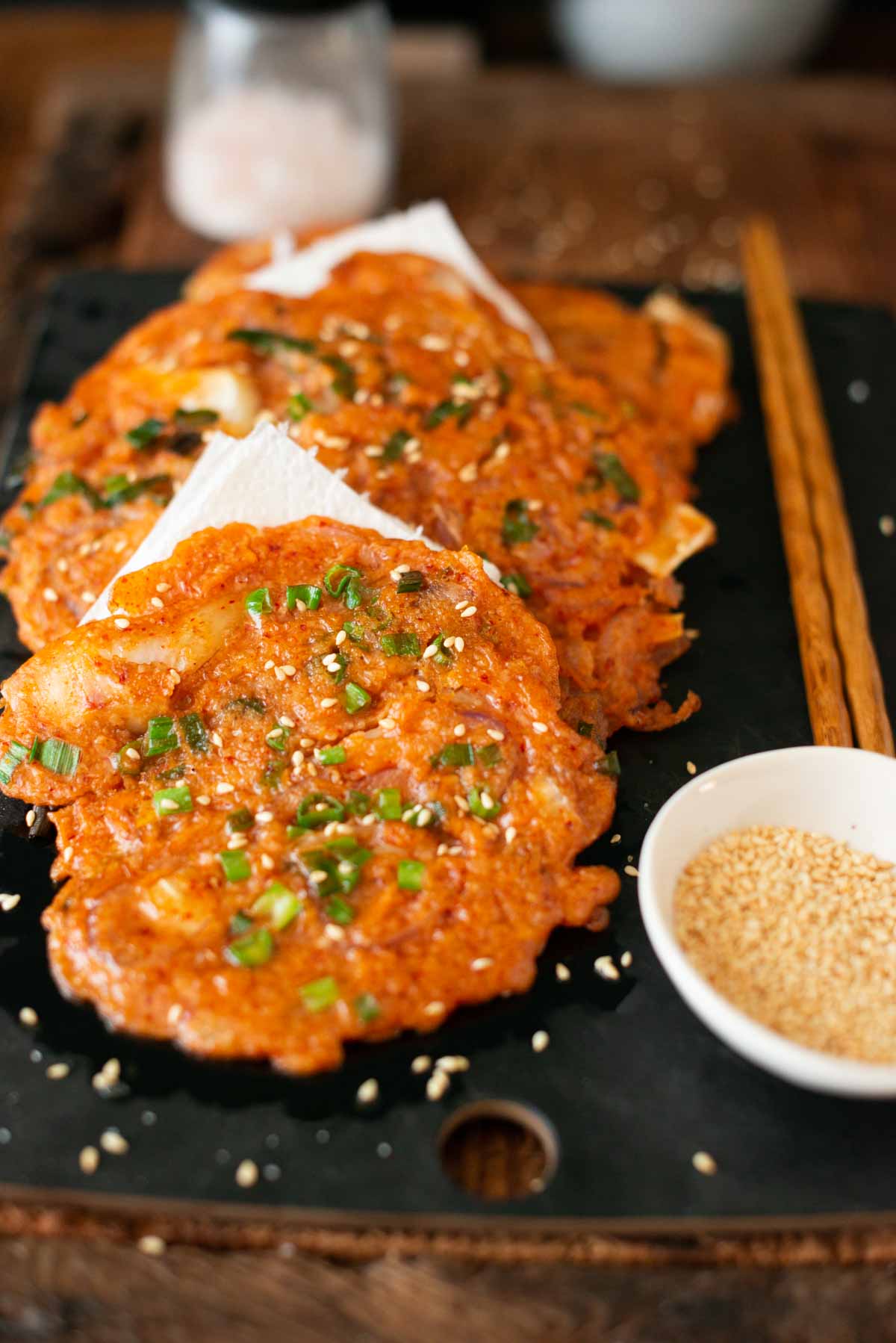 Vegan Korean pancakes on a serving dish