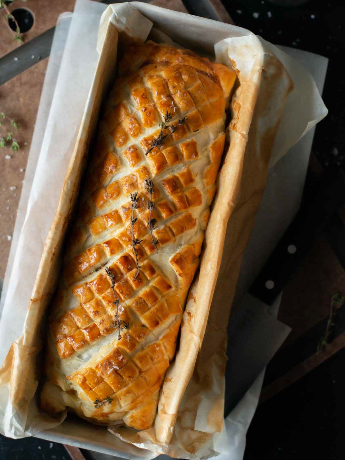 Das Bild zeigt das gebackene Wellington