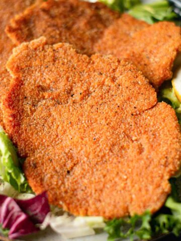 the image shows the vegan wiener schnitzels ready to be served
