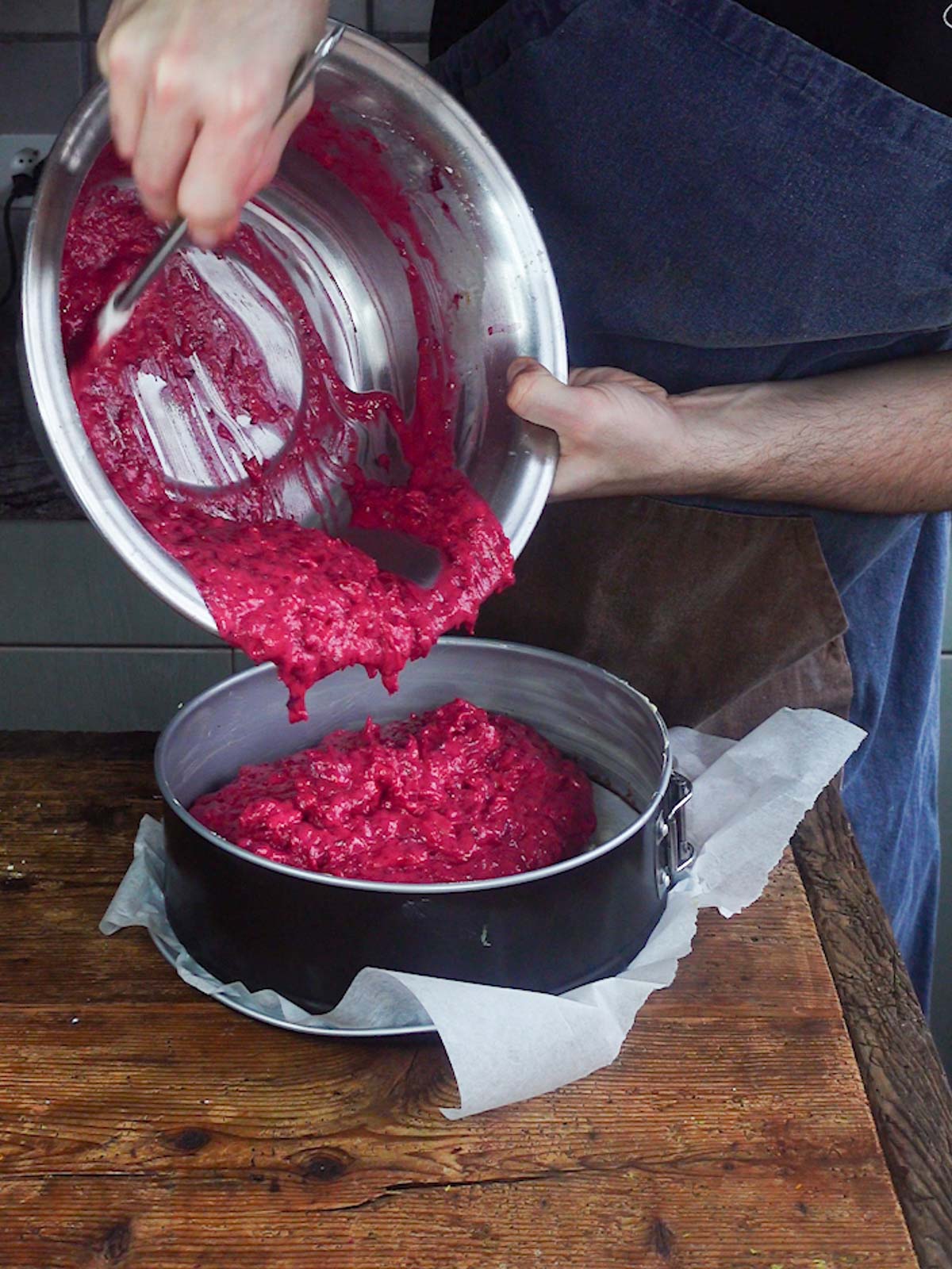 batter getting placed into the tin
